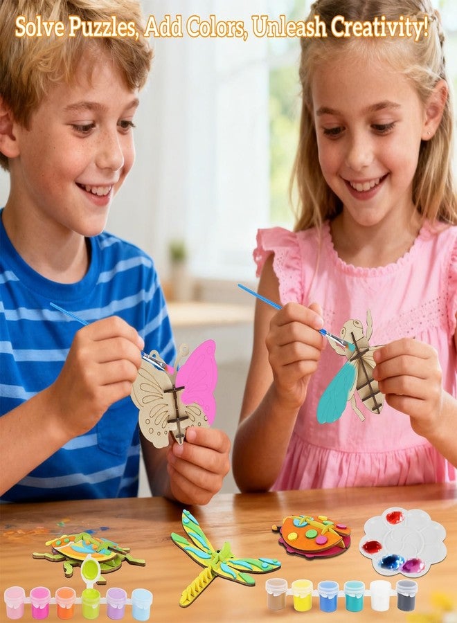 Glintoper Wooden Insect Crafts Painting Kit for Kids, 5 Piece Set 3D Insect Puzzle with Brushes & Paint, Gift for Boys Girls Age 3 4 5 6 7 8, DIY Your Own for Christmas Easter Birthday Party Favors - Image 3